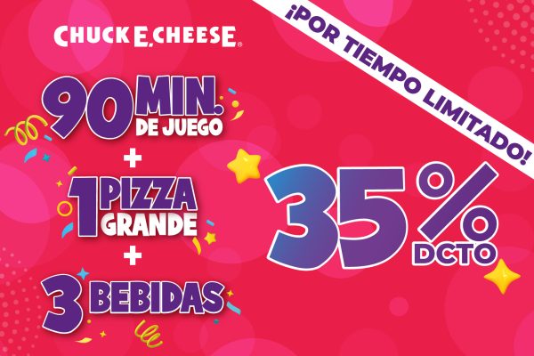 COMBO PIZZA GRANDE + 3 BEBIDAS + 90 MIN